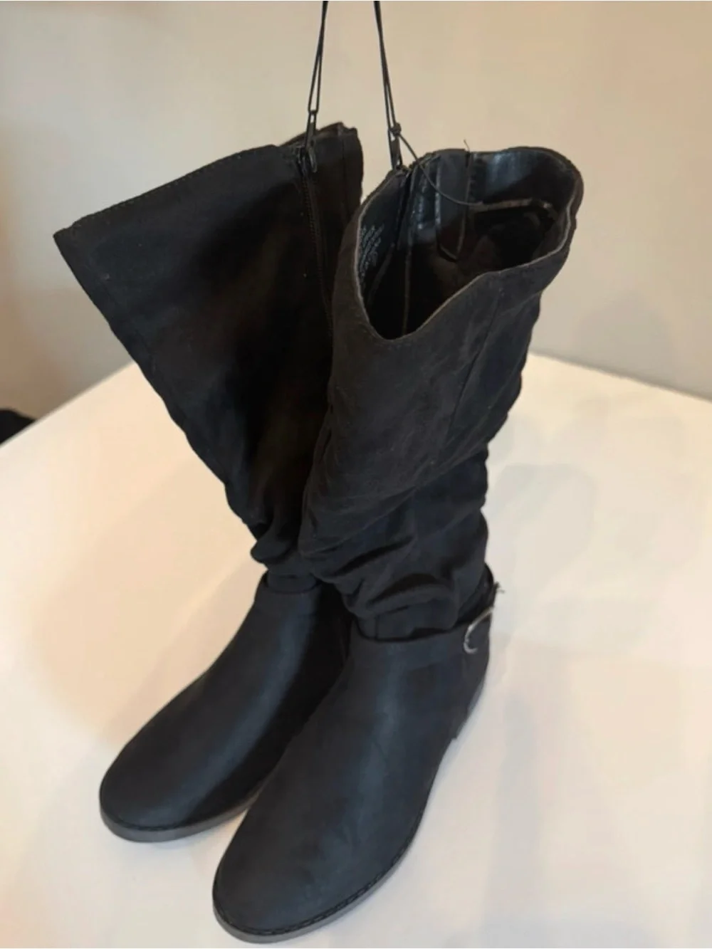 Black Mid-Calf Buckle Strap Women's Boots